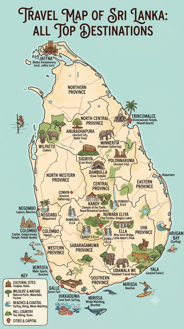Illustrated map of Sri Lanka